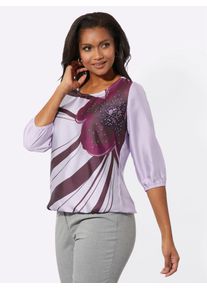 Druckbluse Lady, Damen, Gr. 46, lila (flieder, burgund, bedruckt), 100% Polyester, gemustert, mehrfarbig, Rundhals, Blusen Druckbluse