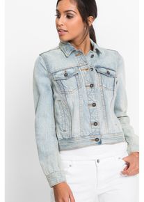 Jeansjacke bonprix, Damen, Gr. 46, blau (hellblau denim), Obermaterial: 98% Baumwolle, 2% Elasthan, schmal, Jacken Jeansjacke, casual Stil, aus Baumwolle und Elasthan, schmale Passform