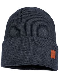 Beanie MaxiMo, Kinder, Gr. 55, blau, Strick, Baumwolle, unifarben, M&uuml;tzen Beanie, Strick, breiter Umschlag, gef&uuml;ttert, w&auml;rmend, weich, unifarben