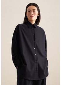 Longbluse Seidensticker "Schwarze Rose", Damen, Gr. S(36), blau (dunkelblau), 39% Wolle, 33% Polyester, 14% Viskose, 3% Polyamid, 1% Elasthan, unifarben, oversize, ohne Ausschnitt, Blusen Longbluse, Langarm Kragen uni Melange