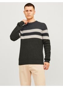 Jack & Jones Rundhalspullover JACK & JONES "JJSANDER KNIT CREW NECK", Herren, Gr. XS, gr&uuml;n (rosin detail:blocking), Strick, Obermaterial: 74% Polyacryl, 26% Baumwolle, gestreift, normal, Rundhals, Rippb&uuml;ndchen, Pullover Rundhalspullover