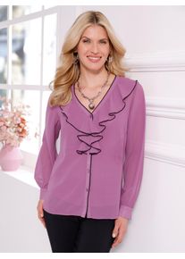 Langarmbluse Classic Basics, Damen, Gr. 48, lila (violett), 100% Polyester, unifarben, V-Ausschnitt, Blusen Langarmbluse