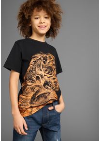 T-Shirt Kidsworld "GECKO", Jungen, Gr. 152/158, schwarz, Jersey, Obermaterial: 100% Baumwolle, bedruckt, Basic, Rundhals, Shirts T-Shirt, Kurzarm, Basic-Passform, bedruckt, Rundhalsausschnitt