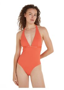 Badeanzug "HALTER ONE PIECE RP (EXT SIZES)", Damen, Gr. L (40), N-Gr, orange (mosaic vermillion), Polyamid, Tommy Hilfiger Swimwear, unifarben, Badeanz&uuml;ge Badeanzug, in gro&szlig;en Gr&ouml;&szlig;en