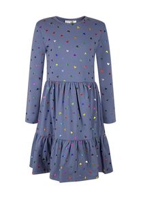 Jerseykleid happy girls, M&auml;dchen, Gr. 98, N-Gr, blau (jeans blau), Jersey, Obermaterial: 95% Baumwolle, 5% Elasthan, bedruckt, regular fit normal, Rundhals, Kleider Jerseykleid