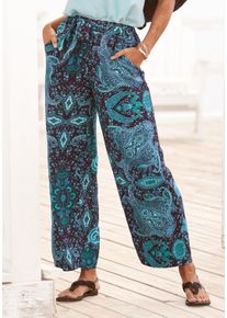 Palazzohose Vivance, Damen, Gr. 46, N-Gr, blau (blau, bedruckt), Web, Obermaterial: 100% Viskose, Paisley, figurumspielend lang, Hosen Palazzohose, und Paisleyprint, elastischer Bund, Schlupfhose, Stoffhose