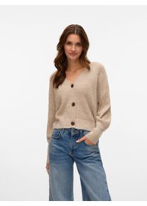 V&eacute;ro Moda Strickjacke VERO MODA "VMLEA LS V-NECK CUFF CARDIGAN NOOS", Damen, Gr. XS, beige (moon rock detail:silber lining, birch melange), Strick, Obermaterial: 100% Polyacryl, meliert, regular fit normal, V-Ausschnitt, Rippb&uuml;ndchen, Strickjacken Strickjacke, Rippstrick