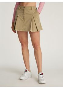 Minirock Tommy Jeans "TJW MINI FRONT PLEATS SKIRT", Damen, Gr. XS (34), relic tan, Web, Obermaterial: 98% Baumwolle, 2% Elasthan, unifarben, normal mini, R&ouml;cke Minirock, mit Falten im Vorderteil