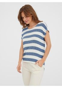 V&eacute;ro Moda Kurzarmshirt VERO MODA "VMWIDE STRIPE SL TOP GA JRS NOOS", Damen, Gr. XS, blau (china blau stripes:snow wei&szlig;), Jersey, Obermaterial: 96% Viskose, 4% Elasthan, gestreift, regular fit normal, Rundhals, Shirts Kurzarmshirt, Viskosemischung, Topseller