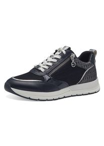 Keilsneaker Tamaris, Damen, Gr. 37, blau (nachtblau kombiniert), Lederimitat, Textil, Schuhe Keilsneaker, Freizeitschuh, Halbschuh, in schmaler Form, vegane Verarbeitung, Topseller