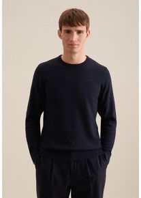 Strickpullover Seidensticker "Schwarze Rose", Herren, Gr. M, blau (navy), 100% Baumwolle, unifarben, regular fit, Rundhals, Pullover Strickpullover, 1/1 Rundhals