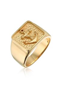 Siegelring Kuzzoi "Ring Herren Siegelring Anker Symbol Oxidiert 925 Silber" Gr. 60, gold, Fingerringe, Herren, 60, ohne Stein, Silber 925 (Sterlingsilber), 14mm, Siegelring
