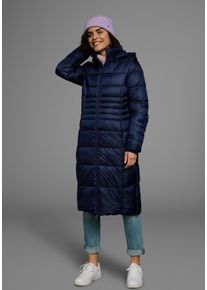 Steppmantel Kangaroos, Damen, Gr. 50, blau (navy), Web, Obermaterial: 100% Polyester. Futter: 100% Polyester. Kapuzenfutter: 100% Polyester. Wattierung: 100% Polyester, kontrastfarbene Details, unifarben, figurbetont kniebedeckend, Rippb&uuml;ndchen, M&auml;ntel Steppmantel, mit abnehmbarer Kapuze