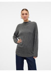 V&eacute;ro Moda Strickpullover VERO MODA "VMPLAZA LS HIGHNECK LONG PULLOVER GA BOO", Damen, Gr. XS, grau (medium grau melange), Strick, Obermaterial: 64% Polyester, 21% Polyacryl, 8% Nylon, 4% Elasthan, 3% Wolle, unifarben, oversize Po-bedeckend, hoch geschlossener Ausschnitt, Strickb&uuml;ndchen, Pullover Strickpullover