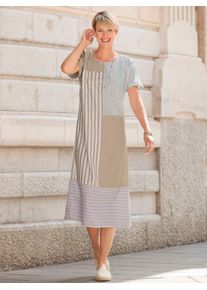 A-Linien-Kleid Classic Basics "Kleid", Damen, Gr. 54, Normalgr&ouml;&szlig;en, beige (ecru, beige, bedruckt), Web, 100% Polyester, bedruckt, gemustert, mehrfarbig, wadenlang, Rundhals, Kleider A-Linien-Kleid