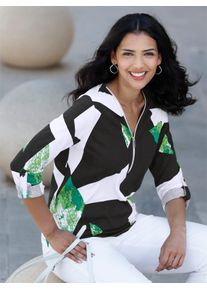 V-Shirt Classic Basics "Langarm-Shirt", Damen, Gr. 42, bunt (schwarz, apfel, gemustert), 100% Baumwolle, gemustert, mehrfarbig, V-Ausschnitt, Shirts V-Shirt