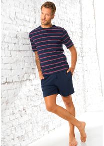 H.I.S. Pyjama H.I.S, Damen, Gr. 48/50 (M), blau (navy), Single Jersey, Obermaterial: 60% Baumwolle, 40% Polyester, gestreift, Basic, bequem kurz, Rundhals, abgesteppte Kante, Homewear-Sets Pyjama, Schlafanzug mit garngef&auml;rbten Streifen