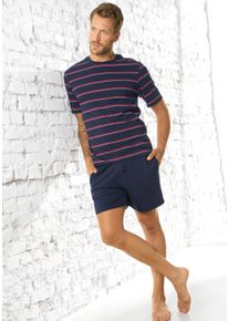 H.I.S. Pyjama H.I.S, Damen, Gr. 60/62 (XXL), blau (navy), Single Jersey, Obermaterial: 60% Baumwolle, 40% Polyester, gestreift, Basic, bequem kurz, Rundhals, abgesteppte Kante, Homewear-Sets Pyjama, Schlafanzug mit garngef&auml;rbten Streifen