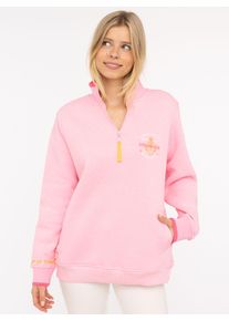 Troyer Zwillingsherz "Strandgl&uuml;ck", Damen, Gr. S/M, pink, angeraute Sweatware, Obermaterial: 50% Baumwolle, 50% Polyester, bequem Po-bedeckend, ohne Ausschnitt, angesetztes B&uuml;ndchen, Pullover Troyer, mit Stehkragen, Ankerstickerei, Eingriffstaschen, Langarm