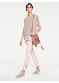 Oversize-Shirt Heine "Oversized Shirt", Damen, Gr. 48/50, beige (puder), 95% Viskose, 5% Elasthan, Chiffon:100% Polyester, unifarben, Rundhals, Shirts Oversize-Shirt