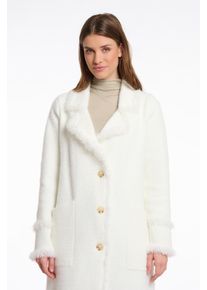 Rino & Pelle Longstrickjacke RINO & PELLE "CATENA", Damen, Gr. M (38), snow wei&szlig;, Feinstrick, Obermaterial: 68% Polyamid, 24% Polyester, 8% Viskose, gerade knielang, V-Ausschnitt, leicht ausgefranste Kante, Strickjacken Longstrickjacke, mit Fransendetails und Kn&ouml;pfen