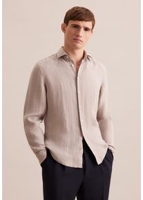 Businesshemd Seidensticker "Shaped", Herren, Gr. M (39), normale &Auml;rmell&auml;ngen, beige (sand), 100% Leinen, unifarben, tailored fit, 2-Knopf-Manschette, Hemden Businesshemd, Shaped 1/1 Kentkragen Uni