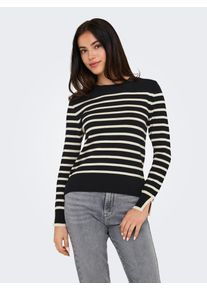 Rundhalspullover Only "ONLKALANA LS O-NECK KNT NCA", Damen, Gr. XL, wei&szlig; (schwarz stripes:wei&szlig;cap grau), Strick, Obermaterial: 73% Viskose, 27% Polyester, gestreift, slim fit h&uuml;ftlang, Rundhals, Pullover Rundhalspullover