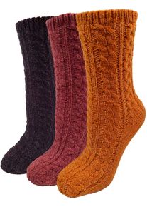 Kuschelsocken Capelli New York, Damen, Gr. 39-42, bunt (schwarz, rot, gelb), Polyester, Zopfmuster, mehrfarbig, unifarben, Socken Kuschelsocken, mit Zopfmuster