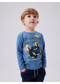 Langarmshirt name it "NMMJATZY BATWHEELS LS TOP NOOS WAB", Jungen, Gr. 98, blau (coronet blau), Jersey, Obermaterial: 95% Baumwolle, 5% Elasthan, bedruckt, regular fit h&uuml;ftbedeckend, Rundhals, abgesteppte Kante, Shirts Langarmshirt, mit gro&szlig;em Comic-Frontmotiv