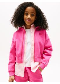 Kapuzensweatjacke Tommy Hilfiger "TOMMY TONAL FLAG HOODIE", M&auml;dchen, Gr. 5 (110), pink (jewel pink), Sweatware, Obermaterial: 100% Baumwolle, unifarben, regular fit taillenbedeckt, Rundhals, B&uuml;ndchen, Sweatjacken Kapuzensweatjacke, f&uuml;r Kinder bis 16 Jahre, mit Brustdruck