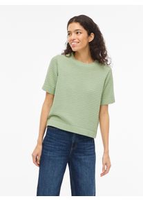 Kurzarmpullover Vila "VILOLLO O-NECK S/S DETAIL KNIT TOP- NOOS", Damen, Gr. S, smoke gr&uuml;n, Strick, Obermaterial: 100% Baumwolle, unifarben, regular fit normal, Rundhals, Rippstrickb&uuml;ndchen, Pullover Kurzarmpullover