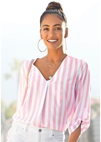 Schlupfbluse Lascana, Damen, Gr. 42, rosa (wei&szlig;, rosa), Web, Obermaterial: 100% Viskose, gestreift, figurumspielend h&uuml;ftlang, V-Ausschnitt, Blusen Schlupfbluse, mit Streifenprint, leichte Webware, Damenbluse, Topseller