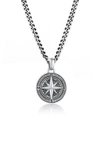 Kette mit Anh&auml;nger Kuzzoi "Halskette Herren Panzerkette Kompass Maritim 925er Silber" Gr. 50, schwarz, Halsketten, Herren, 50, ohne Stein, Silber 925 (Sterlingsilber), Kette mit Anh&auml;nger