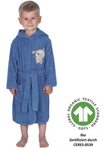 W&ouml;rner Kinderbademantel W&Ouml;RNER "Hund" Gr. 86, blau (rauchblau), L:60cm, Baumwoll-Webfrottier, Hausm&auml;ntel, Kinderbademantel, mit Stickerei, mit Taschen, maschinenwaschbar, trocknergeeignet