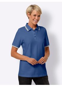 Poloshirt Classic Basics "Poloshirt", Damen, Gr. 42, blau (jeansblau), 95% Baumwolle, 5% Elasthan, gemustert, gestreift, Shirts Poloshirt