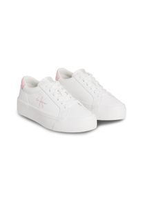 Plateausneaker Calvin Klein Jeans "VULC FLATF LTH LOGO TAG", Damen, Gr. 40, rosa (wei&szlig;, rose), Leder, unifarben mit Farbeinsatz, Schuhe Plateausneaker, Schn&uuml;rschuh, Halbschuh, Freizeitsneaker mit softem Schaftrand