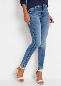 Skinny-fit-Jeans bonprix, Damen, Gr. 46, N-Gr, blau (blau denim), Obermaterial: 82% Baumwolle, 17% Polyester, 1% Elasthan, skinny fit, Jeans Skinny-fit-Jeans, Skinny fit Passform, Innenbeinl&auml;nge ca. 77,5 cm in Gr&ouml;&szlig;e 38