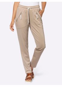 Schlupfhose Casual Looks, Damen, Gr. 46, Normalgr&ouml;&szlig;en, beige, 76% Polyester, 20% Viskose, 4% Elasthan, unifarben, lang, Hosen Schlupfhose