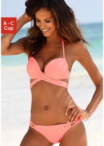 Push-Up-Bikini s.Oliver, Damen, Gr. 40, Cup B, orange (peach), Recycling-Polyamid, unifarben, Bikini-Sets Push-Up-Bikini, mit zus&auml;tzlichen Bindeb&auml;ndern