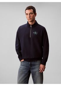 Sweatshirt Calvin Klein Jeans "LS EU 350TERRY MICRO MONOLOGO QT", Herren, Gr. M, schwarz sapphire, Sweatware, Obermaterial: 100% Baumwolle, unifarben, l&auml;ssig geschnitten normal, hoch geschlossener Ausschnitt, eingesetzt B&uuml;ndchen, Sweatshirts Sweatshirt, Regular fit, Stehkragen und Rei&szlig;verschluss