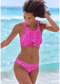 Crop-Bikini-Top ELBSAND "Letra", Damen, Gr. 40, Cup A/B, pink (fuchsia), Recycling-Polyamid, Bikini-Oberteile Crop-Bikini-Top, mit tollem Wording