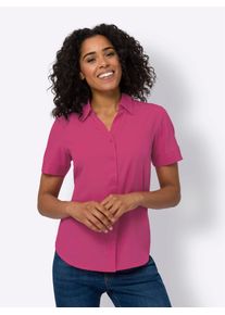 Hemdbluse Classic Basics, Damen, Gr. 54, pink (fuchsia), 100% Polyester, unifarben, V-Ausschnitt, Blusen Hemdbluse