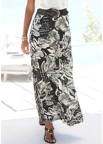 Maxirock Vivance, Damen, Gr. 44, schwarz (schwarz, creme bedruckt), Jersey, Obermaterial: 100% Viskose, bedruckt, figurumspielend lang, R&ouml;cke Maxirock, mit Alloverprint, Sommerrock, casual, Topseller