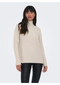 Stehkragenpullover Only "ONLGABRIEL LIFE L/S HIGHNECK CC KNT", Damen, Gr. S, beige (pumice stone detail:melange), Strick, Obermaterial: 97% Polyester, 3% Elasthan, meliert, unifarben, normal, Rippstrickb&uuml;ndchen, Pullover Stehkragenpullover