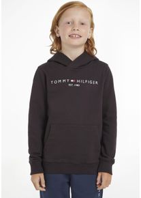 Kapuzensweatshirt Tommy Hilfiger "ESSENTIAL HOODIE", Jungen, Gr. 10/140, schwarz, Obermaterial: 100% Baumwolle, bestickt, Basic schmal, Rippb&uuml;ndchen, Sweatshirts Kapuzensweatshirt, f&uuml;r Jungen und M&auml;dchen