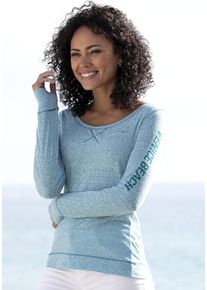 Langarmshirt Venice Beach, Damen, Gr. 40/42, gr&uuml;n (t&uuml;rkis, meliert), Jersey, Obermaterial: 60% Baumwolle, 40% Polyester, meliert, figurumspielend h&uuml;ftlang, Rundhals, Shirts Langarmshirt, mit sportlichem Logoprint, sportlich-casual, Topseller