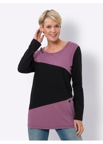 Langarmshirt Classic Basics "Longshirt", Damen, Gr. 38, bunt (schwarz, violett), 100% Baumwolle, gemustert, mehrfarbig, Rundhals, Shirts Langarmshirt