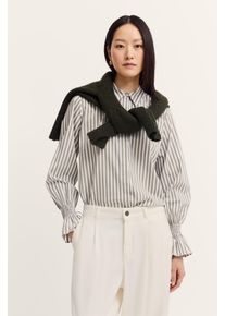 Langarmbluse Bugatti "Gestreift", Damen, Gr. 42, 140, moos, 100% Baumwolle, gestreift, normal, ohne Ausschnitt, 1-Knopf-Manschette, Blusen Langarmbluse, mit Smok-Manschette & Hemdkragen