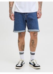 Jack & Jones Shorts JACK & JONES "JJIRICK JJORIGINAL SHORTS SQ 330", Herren, Gr. M, N-Gr, blau (blau denim), Denim/Jeans, Obermaterial: 76% Baumwolle, 22% Polyester, 2% Elasthan, Abriebeffekte, normal knielang, Hosen Shorts