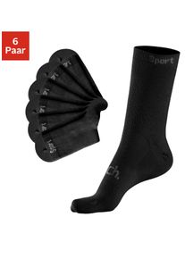 Sportsocken Bench., Herren, Gr. 43-46, schwarz (6x schwarz), Baumwollmischung, unifarben, elastisch, Socken Sportsocken, mit antibakterieller Feuchtigkeitsregulierung